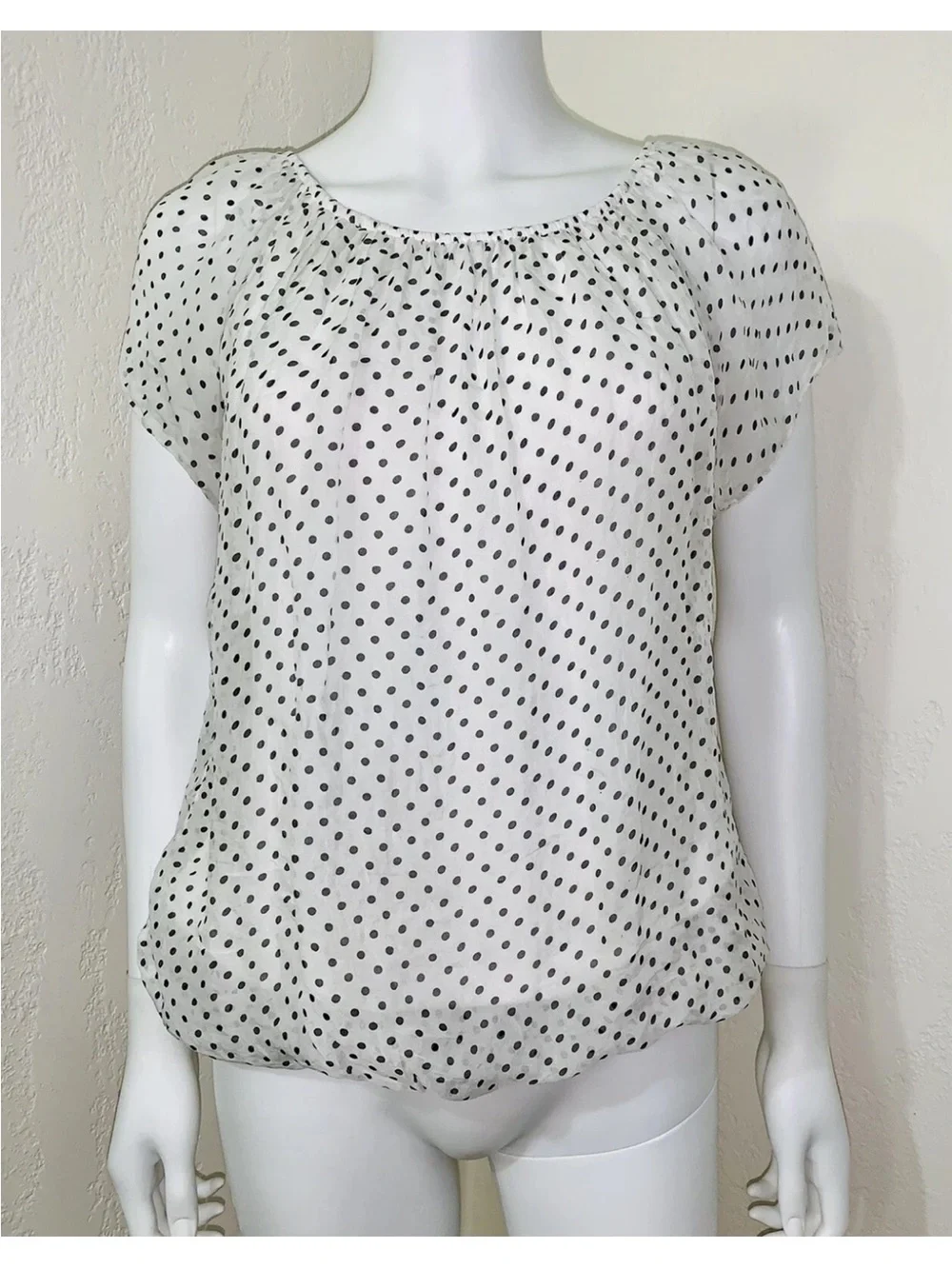 Luisa Ricci White Silk Polka Dot Short Sleeve Blouse S - Picture 4 of 11